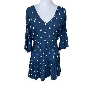 Faithfull The Brand Ronja Polka Dot Babydoll Dress Blue and White Size 4 Small
